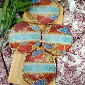 Handmade Resin Coasters Large 4.75 inch Red Koi Fish